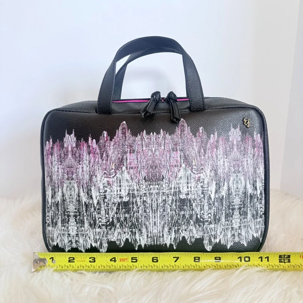 Elliott Lucca Black Pink Abstract Print Cosmetic Case Bag Double Handle Zip